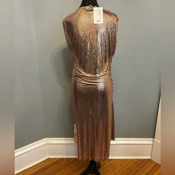 RABANNE Gold Chainmail Drapé Pression Dress, size 38 - Picture 5 of 12